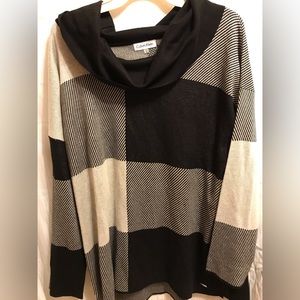 Calvin Klein women’s tunic cowl neck pull over sweater block pattern Size XL